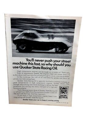 1971 Vintage Garage Decor Quaker State Racing Oil Hot Rod Wall Art